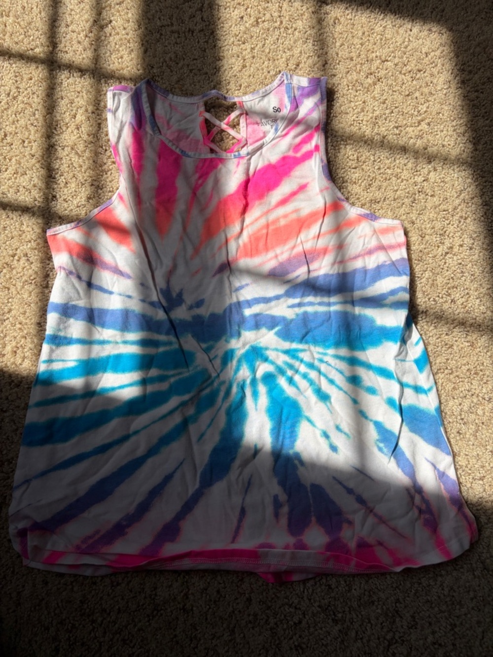 SO Tie-Dye Crisscross Back Tank Top - Pink, Blue & Purple